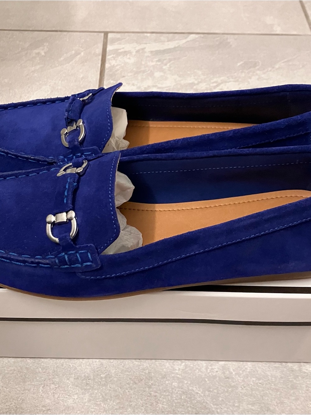 Coach and Four Cobalt Blue Suede Loafers with Silver Bit